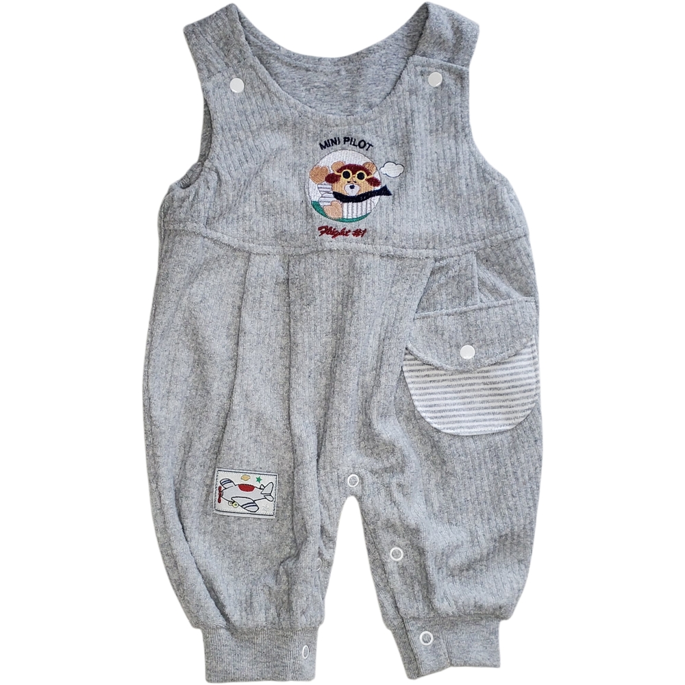 Vintage Beyond Basics Kids Overall Romper Gray|White Teddy Air Boys 0-3 Months